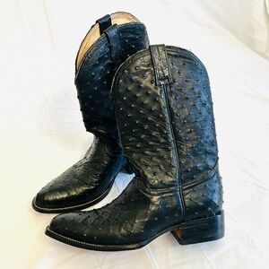 Unbranded Black Ostrich Print Men’s Leather Western Cowboy Boots